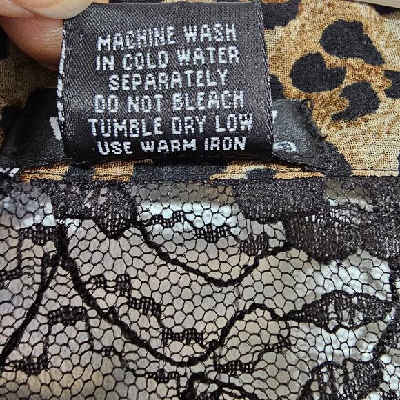 Wet Seal Chiffon Top Women's Small Leopard Print Sheer Lace Tie Front Vintage - Picture 5 of 5